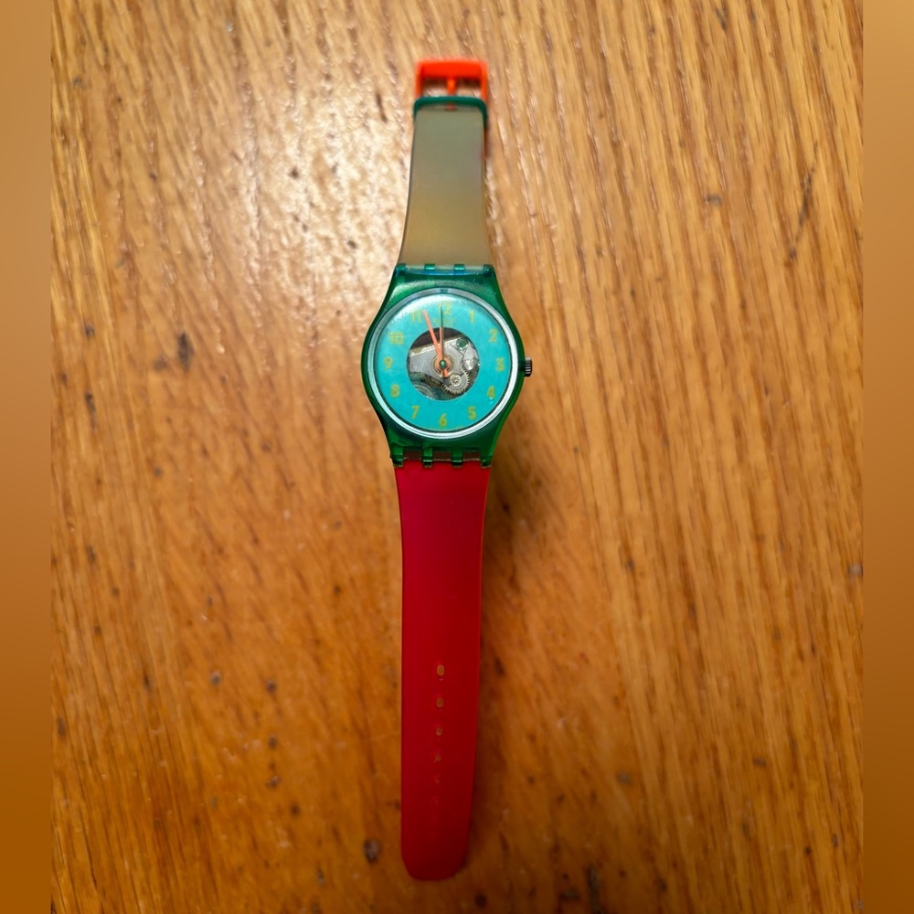 Vintage 80's SWATCH Watch "Liquid Sky" LG104 Ladies 1989 25mm NEON Mint Green